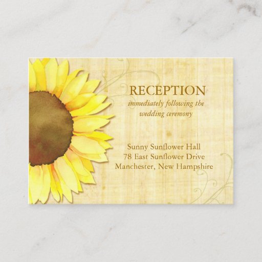 Customizable Cute Sunflower Wedding Reception Insert (3.5x2.5) Business Cards