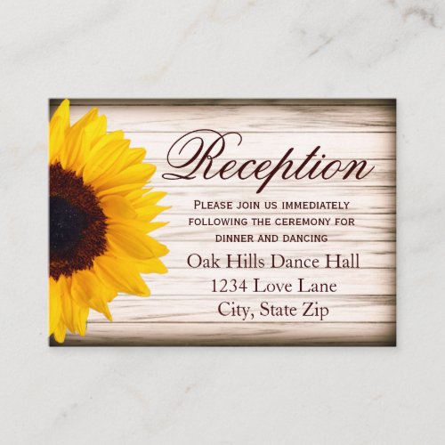 Rustic Sunflower Wedding Reception Enclosure Card