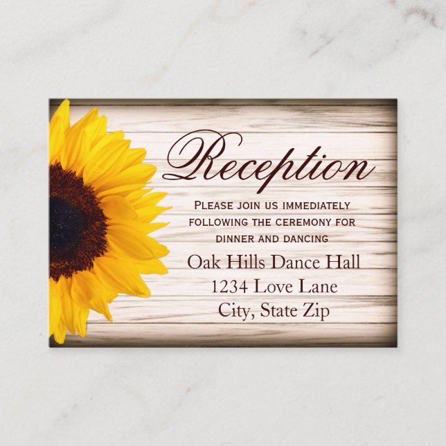 Rustic Sunflower Wedding Reception Enclosure Card (Front)