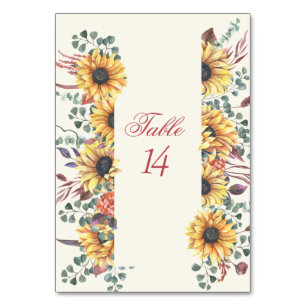 Rustic Sunflower Wedding Reception Table Number