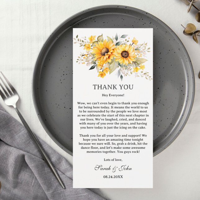 Rustic Sunflower Wedding Reception Tables Thank You Card (Creator Uploaded)