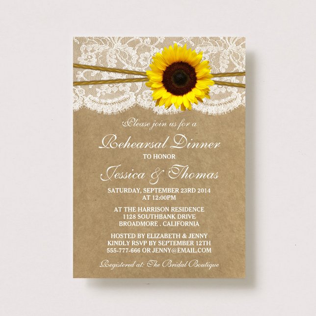 Rustic Sunflower Wedding Rehearsal Dinner Invitation (Creator Uploaded)