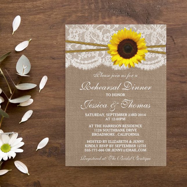 Rustic Sunflower Wedding Rehearsal Dinner Invitation (Creator Uploaded)