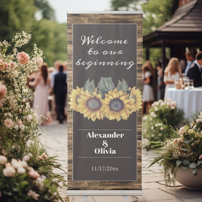 Rustic Sunflower Wedding Retractable Banner (Rustic Sunflower Wedding Welcome Retractable Banner)