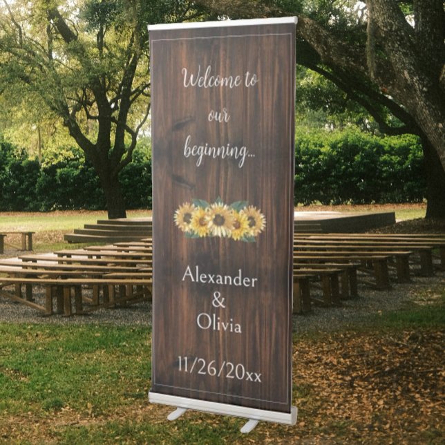 Rustic Sunflower Wedding Retractable Banner (Rustic Sunflower Wedding Welcome Banner)