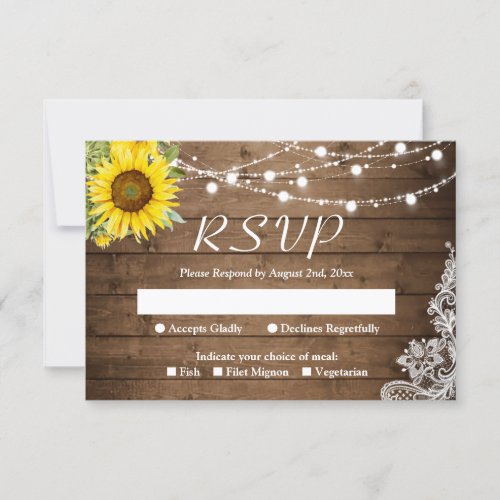 Rustic Sunflower Wedding RSVP Card