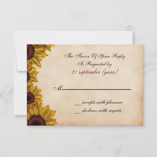Rustic Sunflower Wedding RSVP Card (Front)