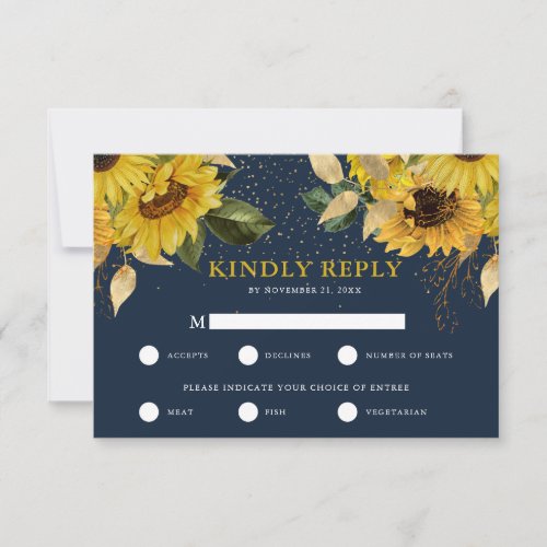 Rustic Sunflower Wedding RSVP with Meal Choice