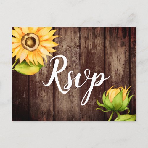 Rustic Sunflower Wedding RSVP with Meal Choice Invitation Postcard