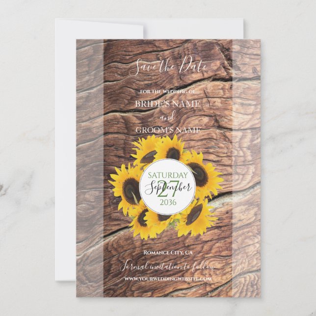 Rustic Sunflower Wedding Save The Date (Front)