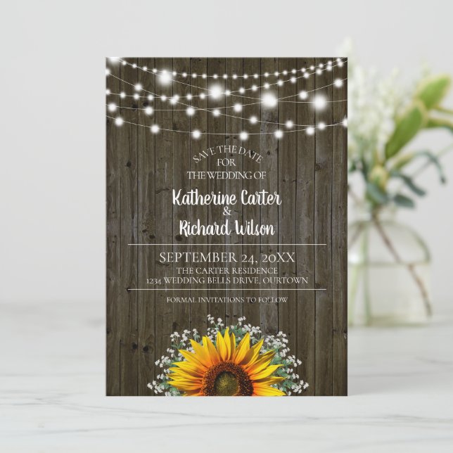 Rustic Sunflower Wedding Save the Date Invitation (Standing Front)