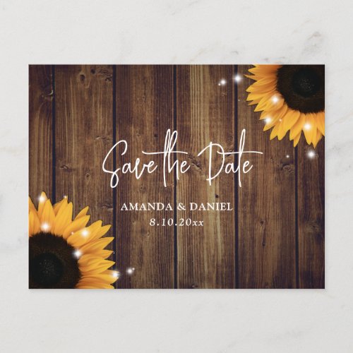 Rustic Sunflower Wedding Save The Date Postcard