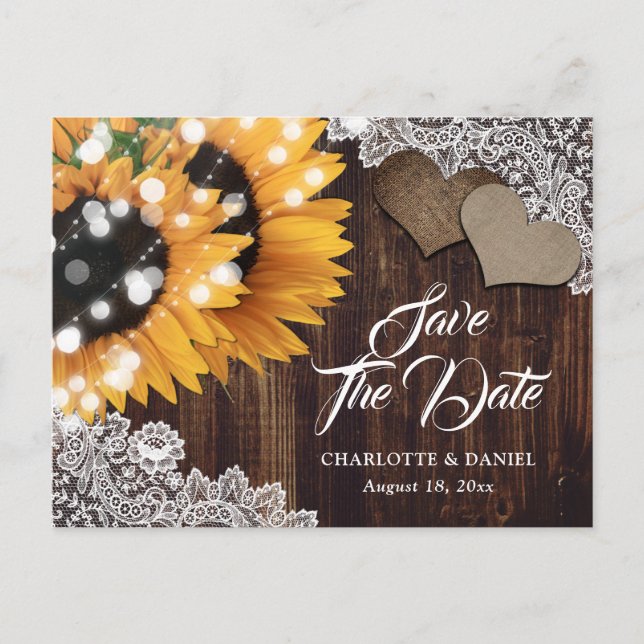 Rustic Sunflower Wedding Save The Date Postcard (Front)