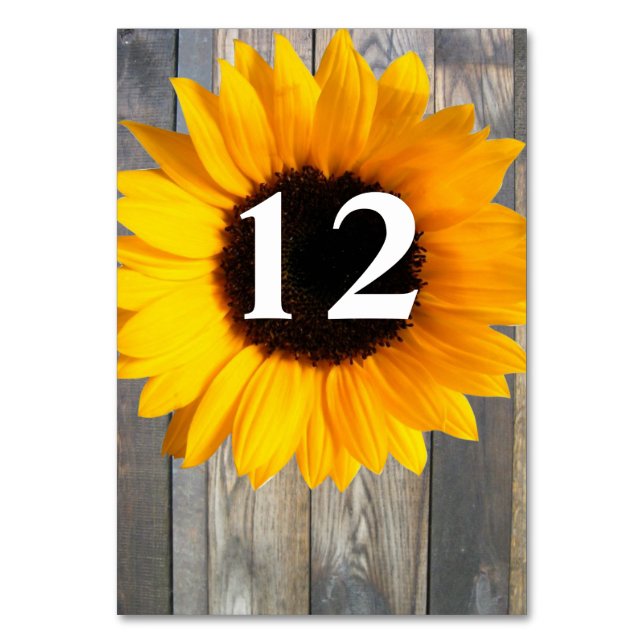 Rustic Sunflower Wedding Table Number (Front)