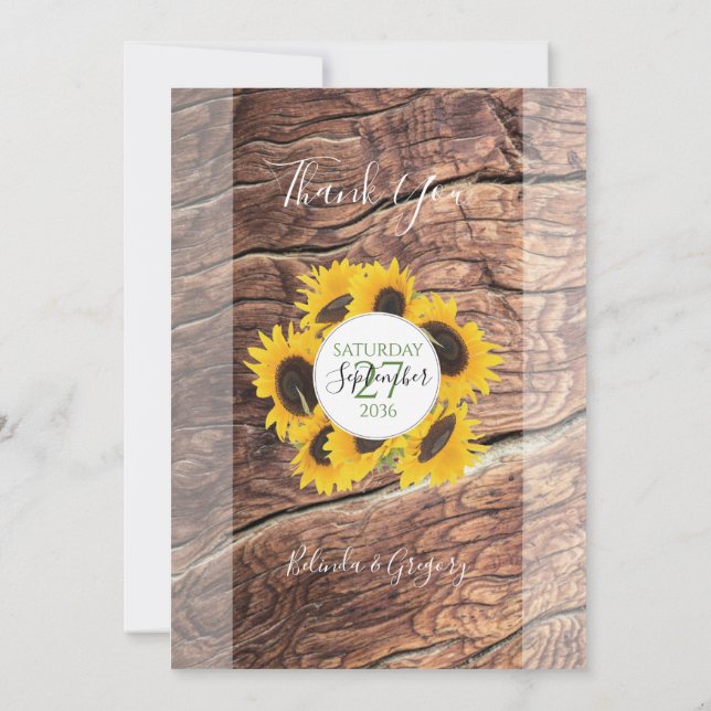 Rustic Sunflower Wedding  Thank You Card (Back)