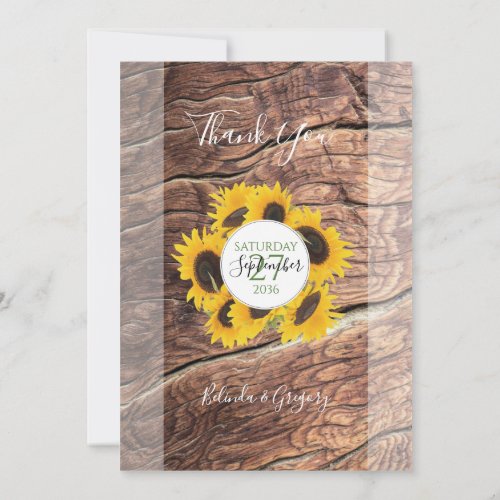 Rustic Sunflower Wedding  Thank You Card
