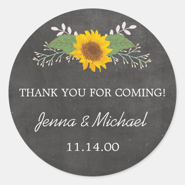 Rustic Sunflower Wedding thank you favor sticker (Front)