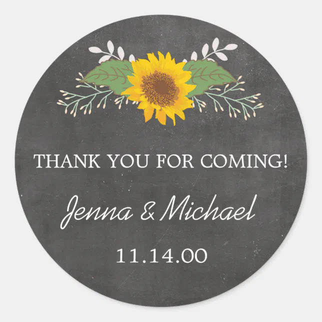 Rustic Sunflower Wedding thank you favor sticker | Zazzle