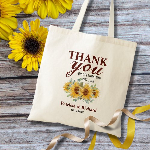 Rustic Sunflower Wedding Thank You Favor Tote Bag
