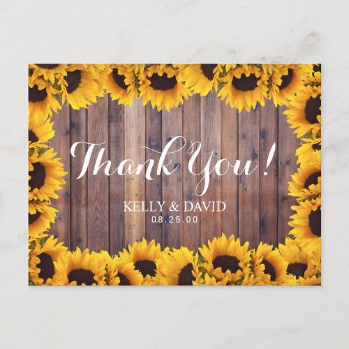 Rustic Sunflower Wedding Thank You Postcard