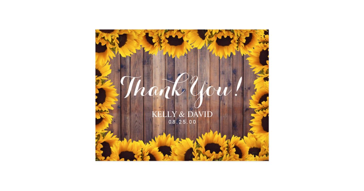 Rustic Sunflower Wedding Thank You Postcard Zazzle Rustic Sunflower Wedding Thank You