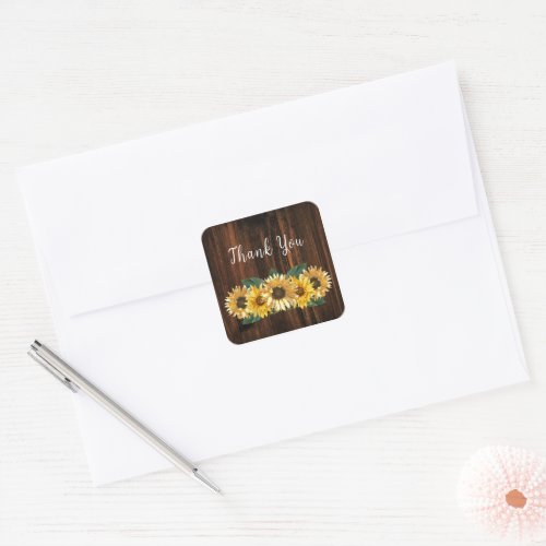 Rustic Sunflower Wedding Thank You Square Sticker