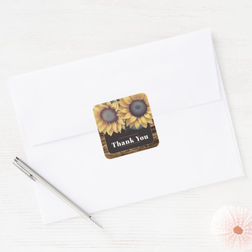 Rustic Sunflower Wedding Thank You Square Sticker