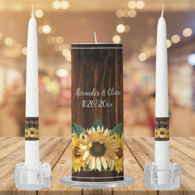 Rustic Sunflower Wedding Unity Candle Set (Rustic Sunflower Wedding Unity Candle Set)