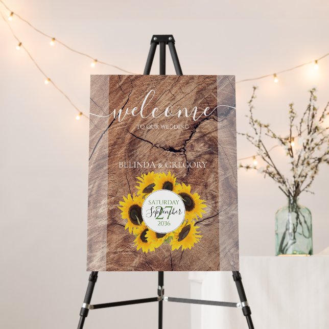 Rustic Sunflower Wedding Welcome Sign (In Situ (Stand))