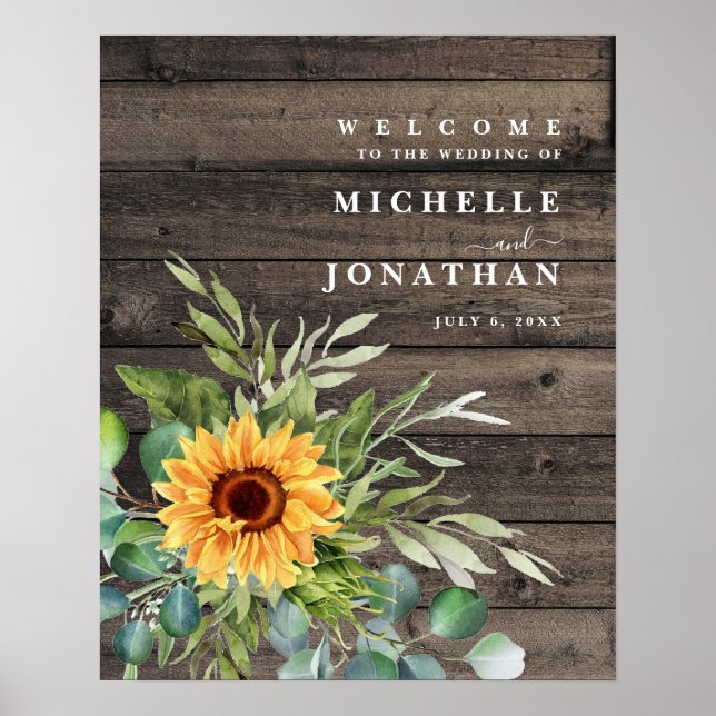 Rustic Sunflower Wedding Welcome Sign Fall Colors (Front)