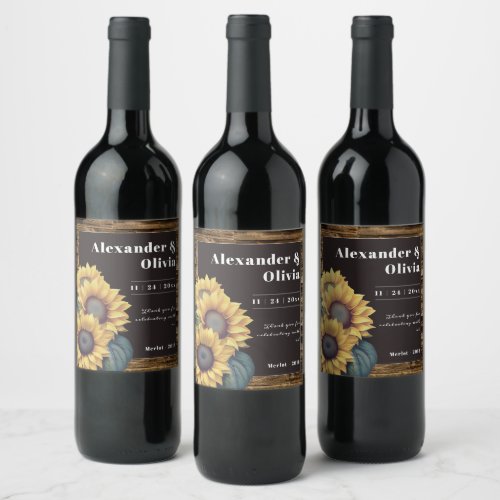 Rustic Sunflower Wedding Wine Label