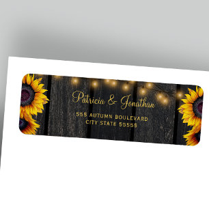 Rustic sunflower wedding wood return address  label