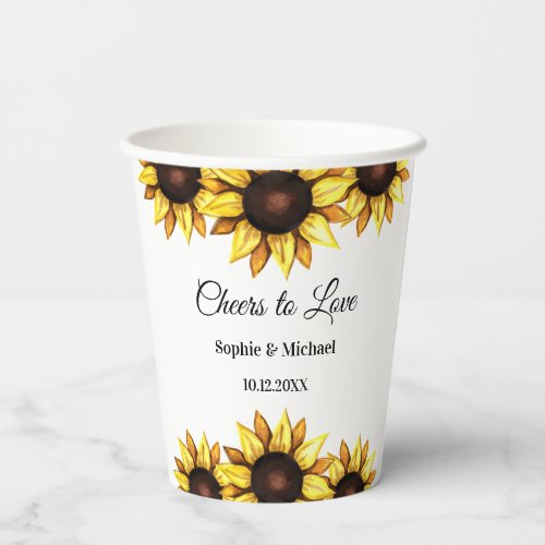 Rustic Sunflower Wedding Yellow White Floral Paper Cups
