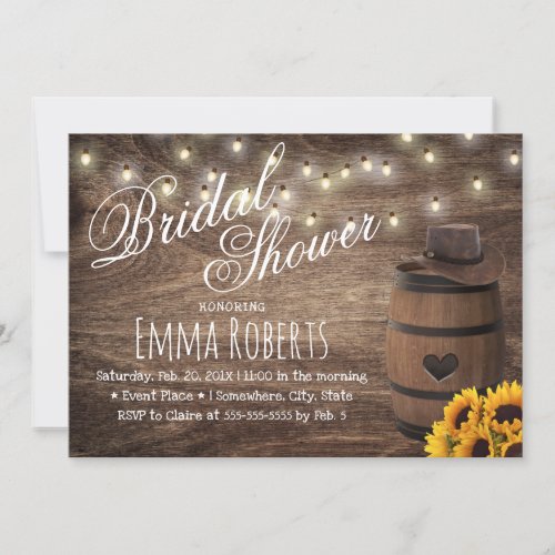 Rustic Sunflower Western Cowgirl Bridal Shower Invitation