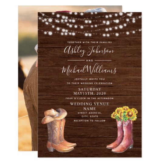 Rustic Sunflower Western Typography Photo Wedding Invitation | Zazzle.com