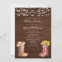 Rustic Sunflower Western Typography Photo Wedding Invitation | Zazzle