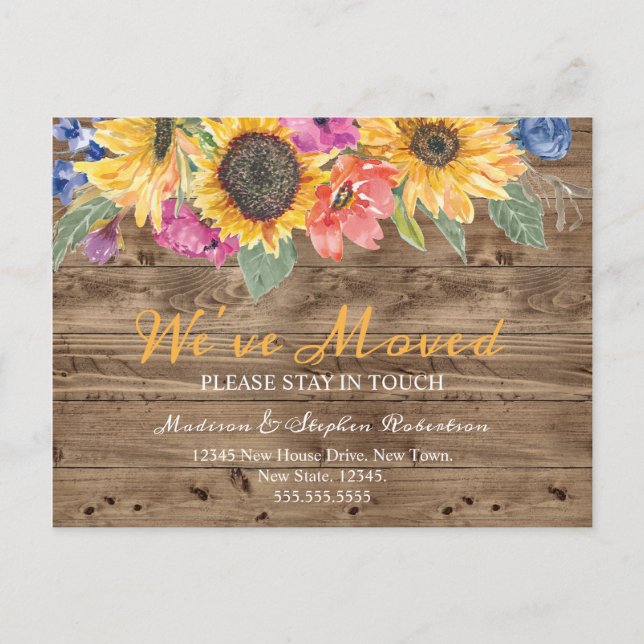 Rustic Sunflower  We've Moved | Change of Address Postcard (Front)