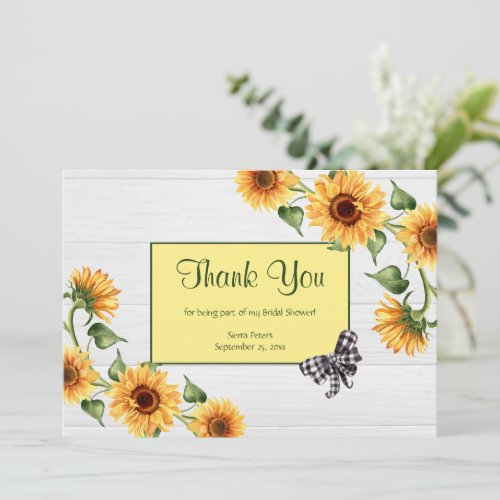 Rustic Sunflower White Distressed Wood Thank You Card