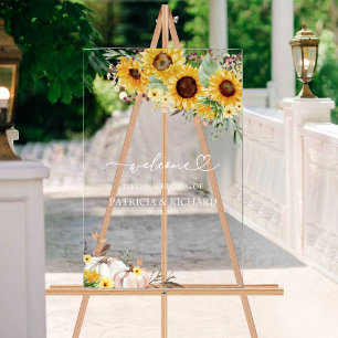 Rustic Sunflower White Pumpkin Wedding Welcome Acrylic Sign