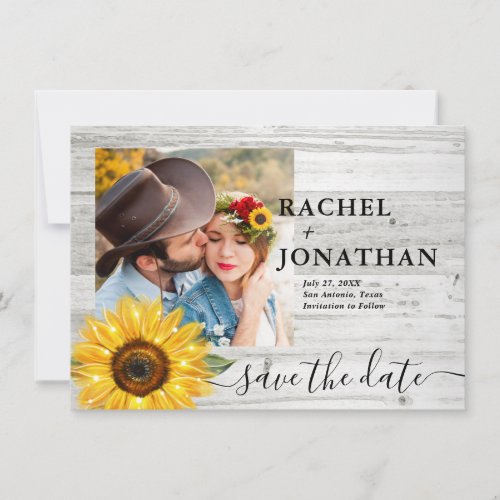 Rustic Sunflower White Wood Photo Wedding Save The Date