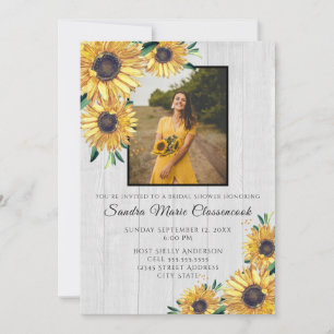 Rustic Sunflower White Wood Wedding Bridal Shower Invitation