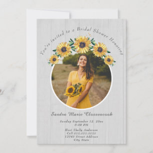 Rustic Sunflower White Wood Wedding Bridal Shower Invitation