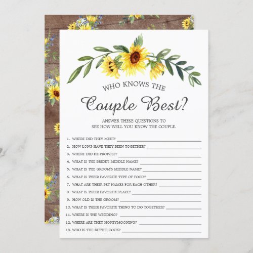 Rustic Sunflower Who Knows the Couple Best Game Invitation