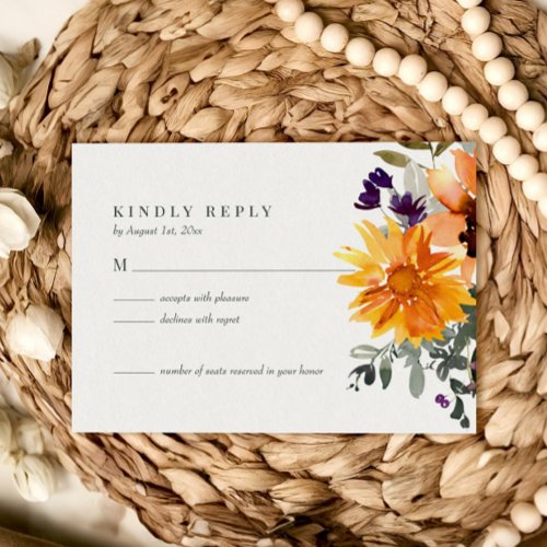 Rustic Sunflower Wildflower Wedding RSVP Card