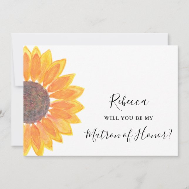 Rustic Sunflower Will You Be My Matron of Honor Invitation (Front)