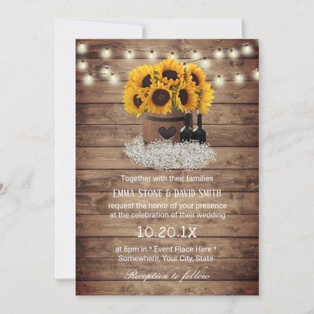 Rustic Sunflower Wine Barrel Country Wedding Invitation (Front)
