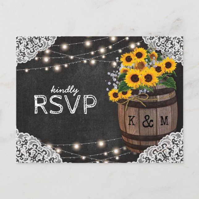 Rustic Sunflower Winery Wedding Invitation RSVP (Front)