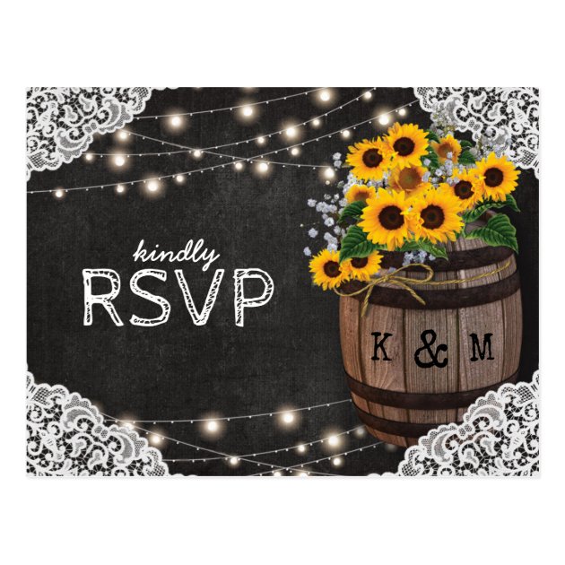 Rustic Sunflower Winery Wedding Invitation RSVP Postcard
