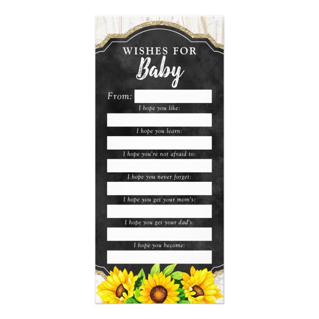 Rustic Sunflower Wishes For Baby Shower Game Card (Front)