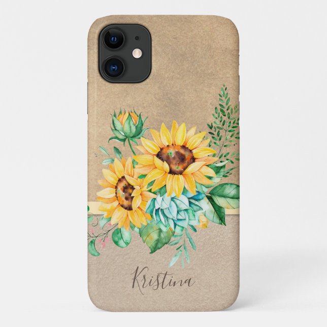 Rustic Sunflower with Name Case-Mate iPhone Case (Back)